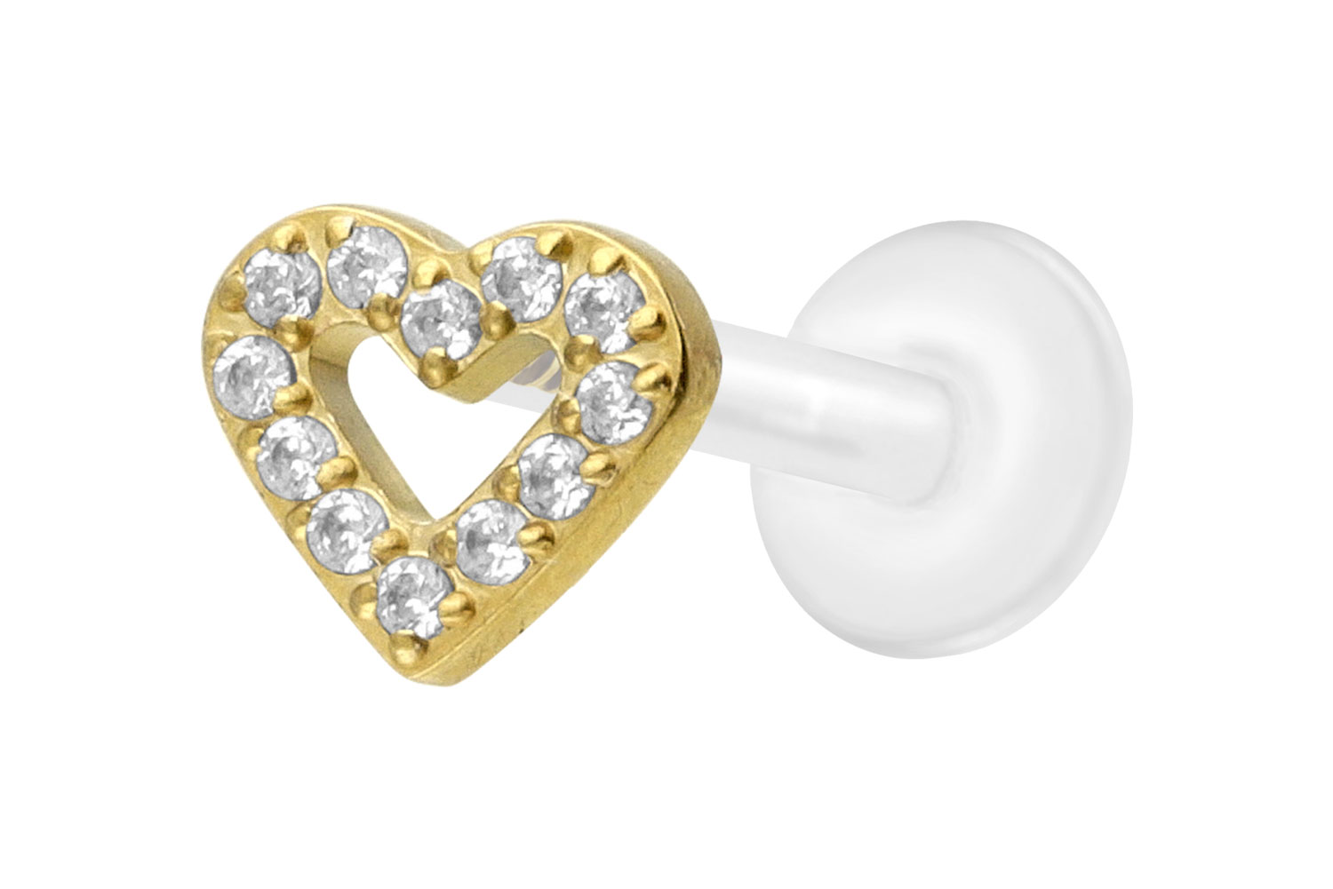 PTFE Labret Piercing mit Innengewinde + Titan-Aufsatz KRISTALLHERZ